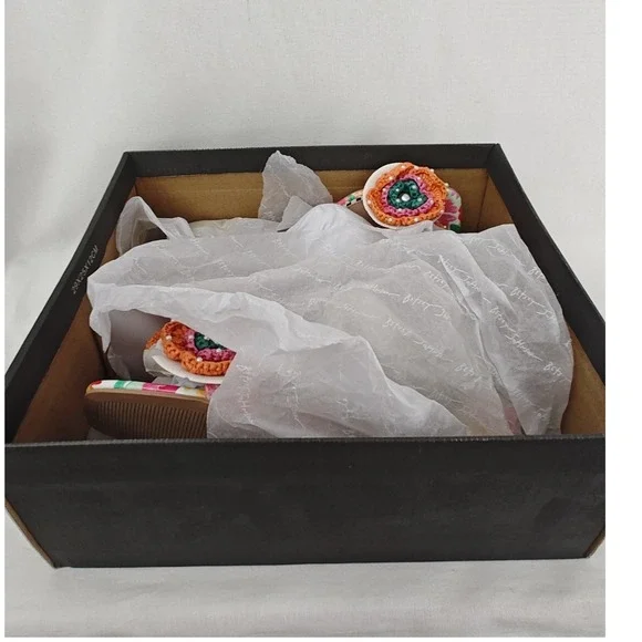 Betsey Johnson Floral Ankle-Strap Sandals with Orange Crochet Flowers - Picture 13 of 14